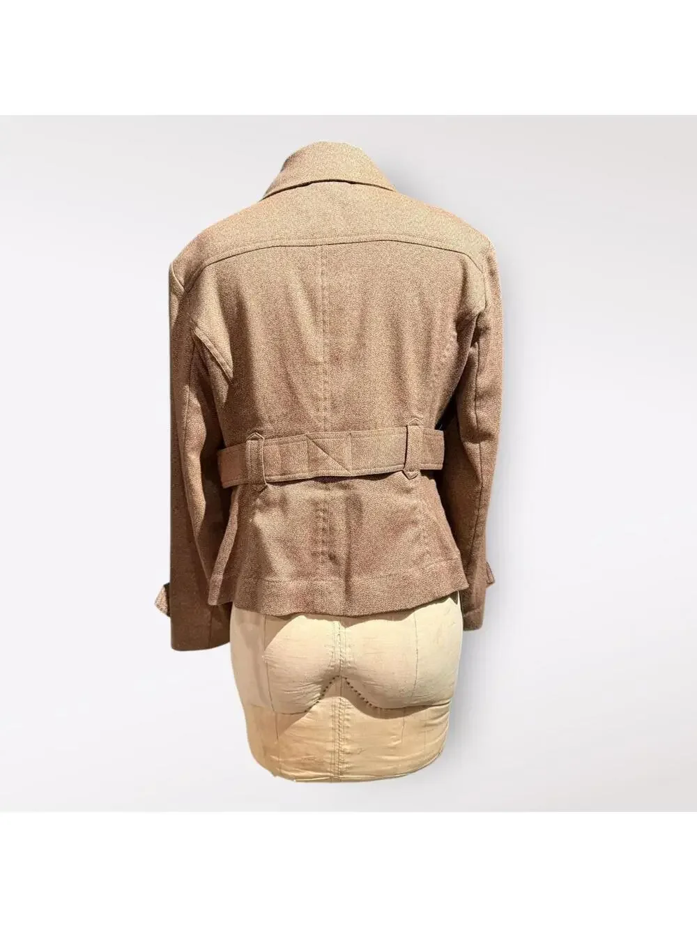 Michael Kors Brown Wool Blend Button-Up Jacket with Belt